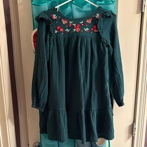Cat & Jack Green Dress with Red Floral Embroidery